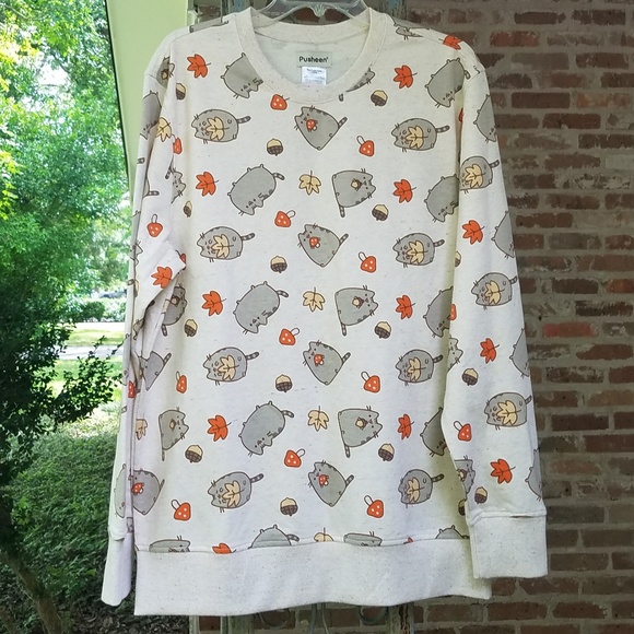 NWT Light Gray Pusheen Cat Fall-themed Sweatshirt - Picture 2 of 8